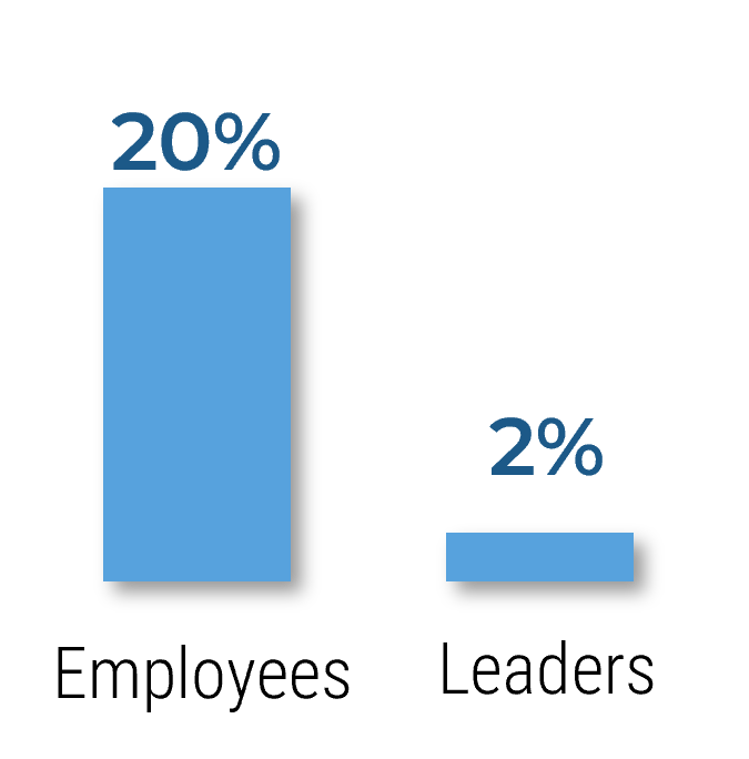 Bar chart with two bars labelled 'Employees, 20%' and 'Leaders, 2%'.